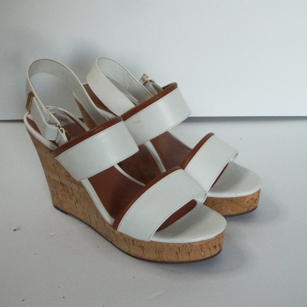 Pre-Owned Tommy Hilfiger Women’s Sz 10M White Wedge Cork Platform Heels